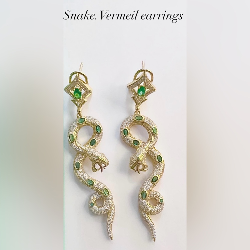 Gold and Green Serpent Earrings